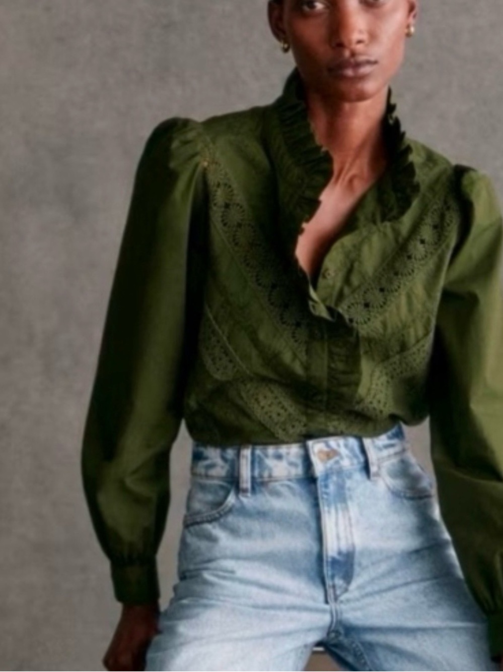 Sezane Lou Top in Perfect Green Embroidered Size 36 (4) - Picture 2 of 10